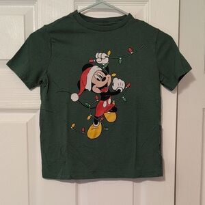 Old Navy Green Christmas Kids Tee with Mickey Mouse